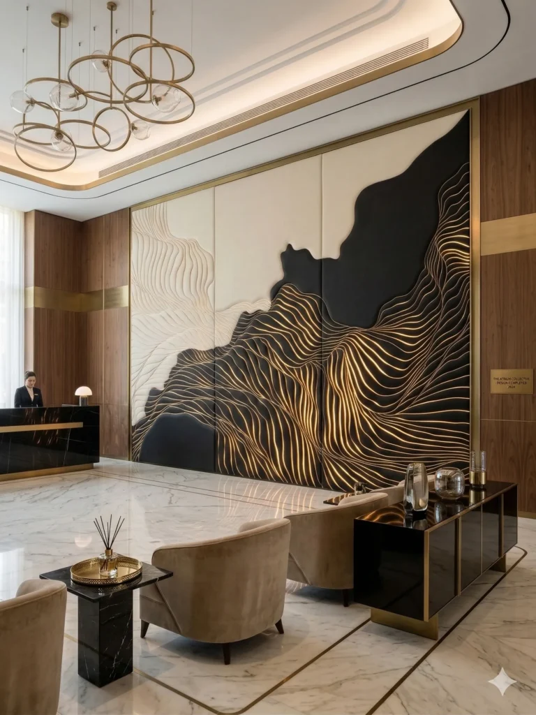 luxury-hotel-lobby-leather-wall-cladding-installation